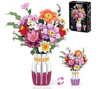 Set de Construction de Bouquet de Fleurs avec Vase Bicolore, 16 Bouquets de Fleurs Artificielles pour Adultes & Femmes, Compatible avec la Lego Collection de Bouquets de Fleurs Botanicals, 1278 Pièces