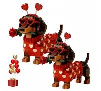 Set de Construction Exclusif pour la Saint-Valentin : Teckel en Briques - Kit DIY d'assemblage 3D - Jouet créatif en Blocs avec Rose, pour Les Amoureux des Chiens et Les Adultes