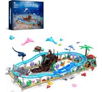 Set De Construction Parc D'aventure Montagnes Russes Océan,Blocs Amis Avec Sous-Marin,Dauphins,Poissons,Coquillages,Jouet Stem De Parc Aquatique,Cadeau D'anniversaire Pour Enfants 6+