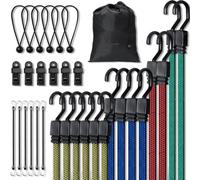 Set de cordes d'extension en caoutchouc - 32 pièces - caoutchouc pour bagages avec crochet en J - corde en caoutchouc pour voyager en toute sécurité - accessoires de fixation élastiques