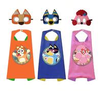 Set de costume de personnage Bluey chien famille - Cape, jouet, déguisement d'Halloween, masque, cape (certaines pièces peuvent être aléatoires) bleu,Violet,couleur orangePolyester