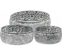 Set de coupes décoratives en métal avec motif floral, look vintage gris argenté & blanc lavé, 3 tailles Ø16/19,5/23,5cm