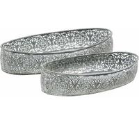 Set de coupes décoratives Ovale Métal Motif filigrane Gris argenté Style vintage Lot de 2 L36cm/33,5cm