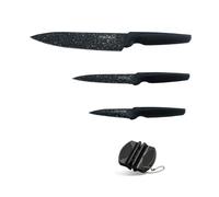 ROYALTY LINE, RLMB3B, Set de couteaux de cuisine 3 pièces avec aiguiseur, lames en acier inoxydable recouvertes de marbre, poignées ergonomiques, design élégant, noir, taille standard