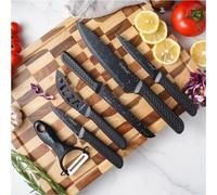 Set de couteaux 6 pièces avec éplucheur en noir - ergonomique & polyvalent