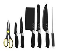 Set de Couteaux 7 Pièces Légers et Anticorrosion avec Support Cheffinger Noir / Argent Noir / Argent G