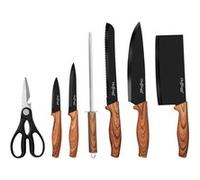 Set de Couteaux 7 Pièces Manches Aspect Bois avec Support Cheffinger Noir Noir G