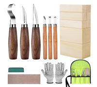 Set de couteaux à sculpter avec blocs de bois pour adultes et enfants débutants, comprenant 6 couteaux à sculpter, 8 blocs de bois et des gants agrandis.