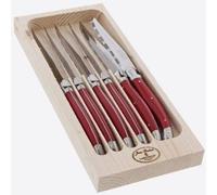 Set de couteaux à steak Laguiole - 6 pièces - Acier inoxydable - Rouge - Jean Dubost - Couteau à viande premium avec bloc en bois - France