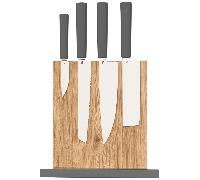 Set de Couteaux Butterfork + Support en Chêne (avec aimant) Gris Foncé, AR-RPM9, Manche en Chêne