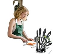 Set de couteaux de cuisine, acier inoxydable, y compris l'affûteur, noir