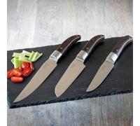 Set de couteaux de cuisine Laguiole Heritage 3 pièces | Couteaux de chef de haute qualité avec manche en bois de Pakka & lame en acier inoxydable | Set de couteaux professionnels pour la cuisine
