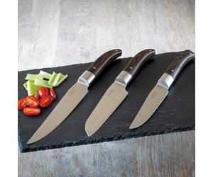 Set de couteaux de cuisine Laguiole Heritage 3 pièces | Couteaux de chef de haute qualité avec manche en bois de Pakka & lame en acier inoxydable | Set de couteaux professionnels pour la cuisine