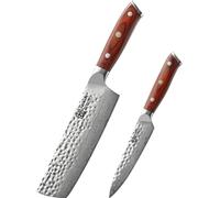 Set de couteaux en acier de Damas, manche ergonomique en bois de rose, lame traversante, A-2PCS SET