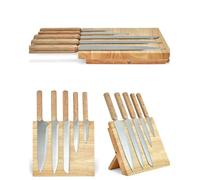Set de couteaux - LIVOO - 5 pièces - Acier inoxydable - Support magnétique en hévéa - Design élégant