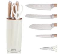 Set de Couteaux Professionnels : Ensemble de 6 Pièces, Comprenant 2 Couteaux de Cuisine, 1 Couteau à Pain, 1 Paire de Ciseaux et Un Bloc de Couteaux Universel, Pour Viande, Légumes et Fruits, Kaki