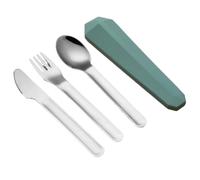 Set de couverts 3 pièces en acier inoxydable avec étui | Cuillère, fourchette, couteau à steak, table de voyage et camping(Matcha Green)