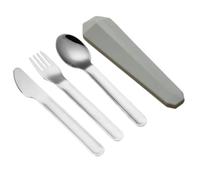 Set de couverts 3 pièces en acier inoxydable avec étui | Cuillère, fourchette, couteau à steak, table de voyage et camping(Gray)