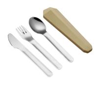Set de couverts 3 pièces en acier inoxydable avec étui | Cuillère, fourchette, couteau à steak, table de voyage et camping(Yellow)