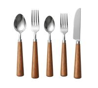 Set de couverts Akira, lot de 5, bois d'acacia et acier inoxydable, de 18 à 22 cm