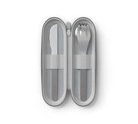 MONBENTO - Set Couverts pour Lunch Box avec Etui MB Slim Nest Coton - Couverts Nomades INOX avec Fourchette, Cuillère et Couteau - Idéal pour Travail/Ecole ou Pique-Nique - Gris