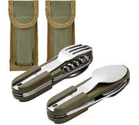 Set de Couverts Camping Pliants 2 Pièces - 8 en 1 Acier Inoxydable Amovible - Pour Randonnée, Pique-Nique et Voyage