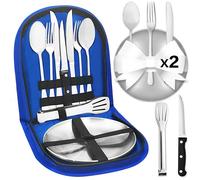 Set de Couverts de Camping,2/4 Personnes kit Vaisselle Camping INOX Set de Camping INOX Eté Vaisselle Camping Ensemble de Vaisselle