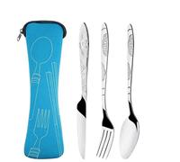 Set de Couverts en Inox Sac à couverts en acier inoxydable lavable avec fermeture éclair, trousse, portable(3 PCS Blue)