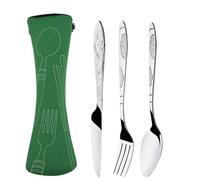 Set de Couverts en Inox Sac à couverts en acier inoxydable lavable avec fermeture éclair, trousse, portable(3 PCS Green)