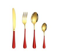 Set de couverts Ensemble de 4 couverts en acier inoxydable doré et rouge, avec manche rond, couteau, fourchette cuillère(4pcs)