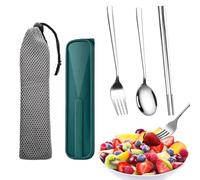 Set De Couverts, Étui De Rangement Avec Poignée Anti-Dérapante, Acier Inoxydable Fourchette Cuillère Baguettes, Pour Navette École Pique-Nique Étudiants Adultes Adolescents Voyageurs