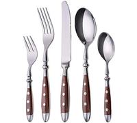 Set de couverts GRÄWE pour 6 personnes en acier inoxydable, lourd, rustique, ensemble de couverts de table 30 pièces, couverts forgés avec poignées marron - Série Nuremberg