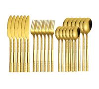 Set de couverts - HOME SAFETY - Ménagère 24 pièces (6 pers.) - Doré - Acier inoxydable - Motif sculpté