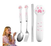 Set de couverts motif pattes de chat, en acier inoxydable PP, 22,76 x 2,76 x 0,79 cm, cuillère, fourchette, baguettes, réutilisable, avec motif pattes de chat, pour, adultes, pique-nique