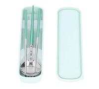 Set de couverts portable en acier inoxydable avec fourchette, cuillère et baguettes, ensemble d’ustensiles de voyage et de camping, vaisselle légère et réutilisable avec boîte de (Vert Argent)