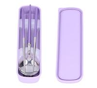 Set de couverts portable en acier inoxydable avec fourchette, cuillère et baguettes, ensemble d’ustensiles de voyage et de camping, vaisselle légère et réutilisable avec boîte de (Argent Violet)