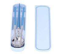 Set De Couverts Portable En Acier Inoxydable, Fourchette Cuillère Baguettes, Violet, Léger Et Durable - Résistant À La Corrosion, Design Compact Pour Camping Travail École (Bleu Argent)