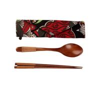 Set de Couverts Portable en Bois 3 Pièces avec Paquet