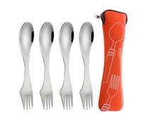 Set de Couverts Portables 4 Pièces - Cuillères en Acier Inoxydable Dentelées - Sac de Rangement Inclus - Pour Camping et Voyage