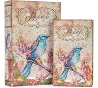 Set de couvertures de livres Home - Cachette secrète en 2 parties avec motif d'oiseaux - Boîte à livres décorative pour bijoux & documents - Boîte de rangement cachée 27,2x18x7cm & 21,2x13x5cm