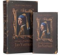 Set de couvertures de livres Vermeer "Jeune fille à la boucle d'oreille en perles" - 2 pièces - boîte à livres secrète - décoration d'art vintage pour le salon & le bureau - 27,2x18x7 cm & 21,2x13x5 c