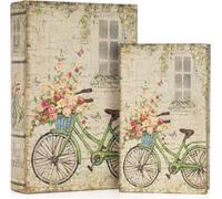 Set de couvre-livres "Vintage vélo & fleurs" - 2 pièces - Boîte à livres Cachette secrète - Décoration rétro pour salon & bureau - 27,2x18x7 cm & 21,2x13x5 cm - Rangement & Idée cadeau