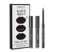 Set de Crayon à Lèvres et de Bbrillant à Lèvres Noir, 3 Pièces Rouge à Lèvres Liquide Mat, Longue Durée Imperméable Liquide Gloss, Black Matte Lipstick