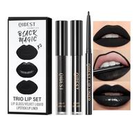 Set de Crayon à Lèvres et de Bbrillant à Lèvres Noir, 3 Pièces Rouge à Lèvres Liquide Mat, Longue Durée Imperméable Liquide Gloss, Black Matte Lipstick