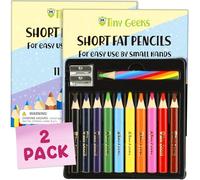 Set de Crayons de Couleur Jumbo pour Enfants - Lot de 2 Sets - Crayons Courts et Épais Triangulaires pour Enfants de 3 à 7 Ans - Pour Maternelle et Débutants - Forme Triangulaire Avec Taille-crayons