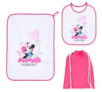 Set de crèche 3 pièces CARTOON, bavoir et petite assiette avec dos plastifié, sac, ensemble pour le repas