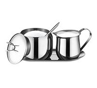 Set de Crémier et Sucrier Tasse de Lait latte en Acier Inoxydable Pot de Crème et Sucre avec Couvercle Cuillère Plateau pour Set de Service de Café Lait Moussé