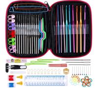 Set de Crochets Aluminium 100 PCS Accessoires à Tricot Outils Trousse Rose En Cuir