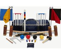Set de croquet Master - Jeu de jardin anglais - 4 personnes, buts en acier de 16 mm, boules en plastique, qualité de maillet avec sac de transport. La classe et la grandeur