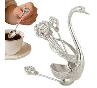 Set de Cuillères à Café - 4,8 pouces Support Base Cygne Organisateur | Porte-Cuillère Dessert, Élégantes Cuillères à Café Cygne pour Maison Cuisine Bar Appartement Boisson Fruit Dessert Glace